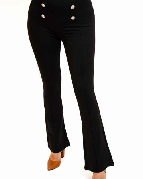 Leggings Patte d'éléphant à nervure avec bouton