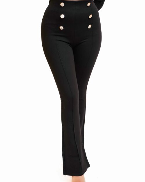 Leggings Patte d'éléphant à nervure avec bouton
